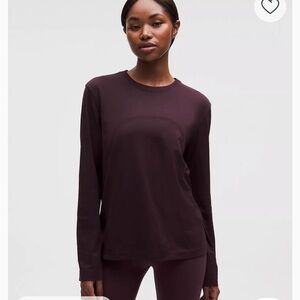 lululemon athletica relaxed swiftly long sleeve shirt in black plum